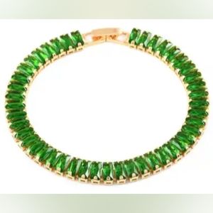Women's Simulated Green Diamond Gold Toned Tennis Bracelet